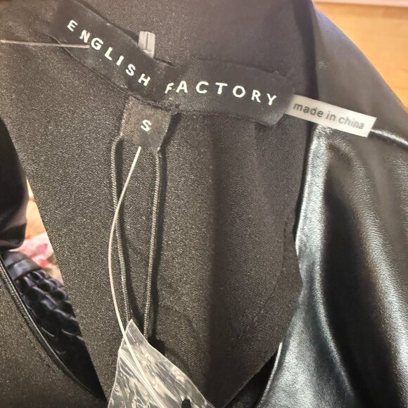 NWT English Factory Faux Leather Top with Statement Sleeves Ruffles Size S - Picture 8 of 9